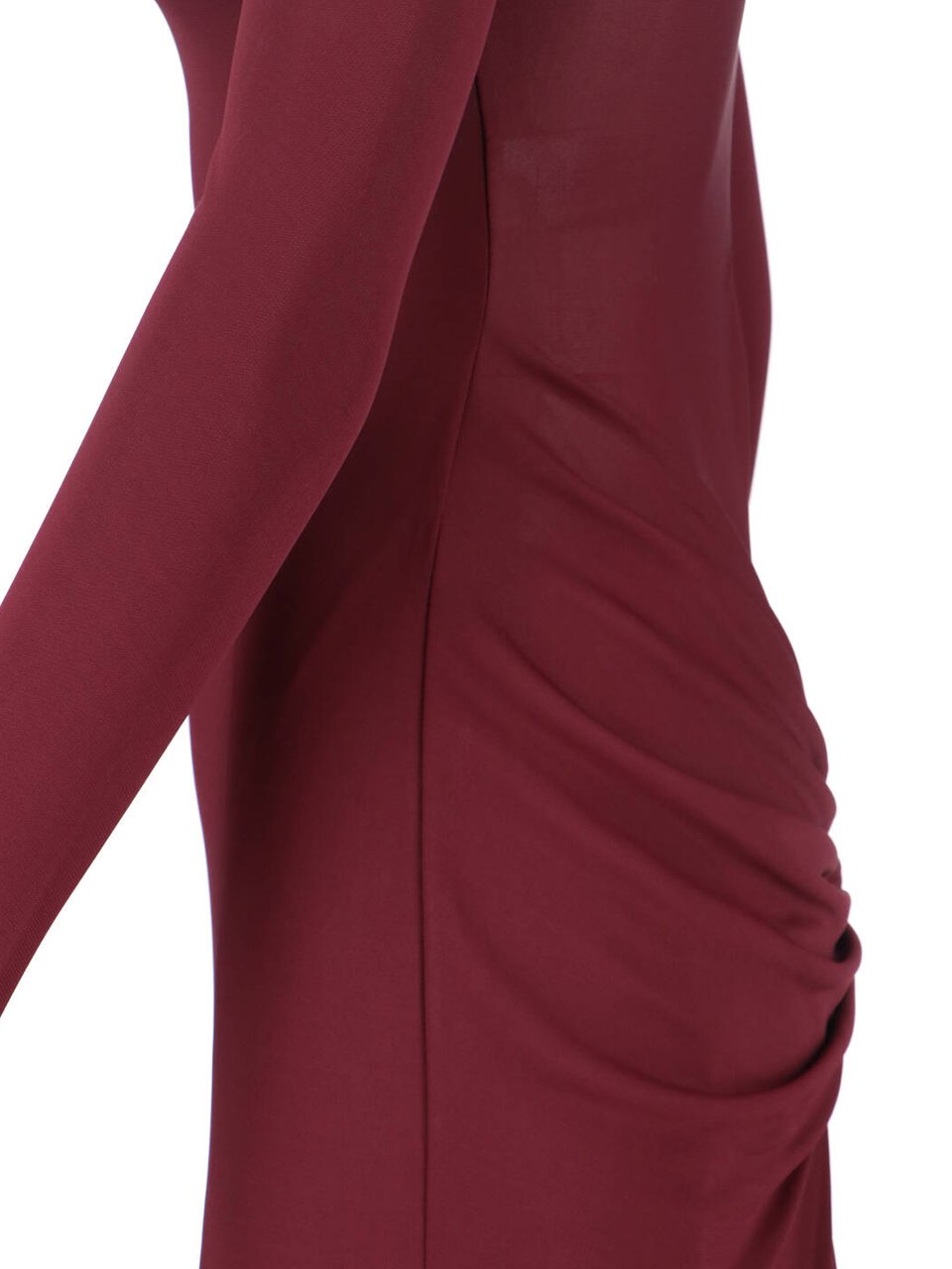 Alaïa Bordeaux Draped High Neck Maxi Dress Maroon
