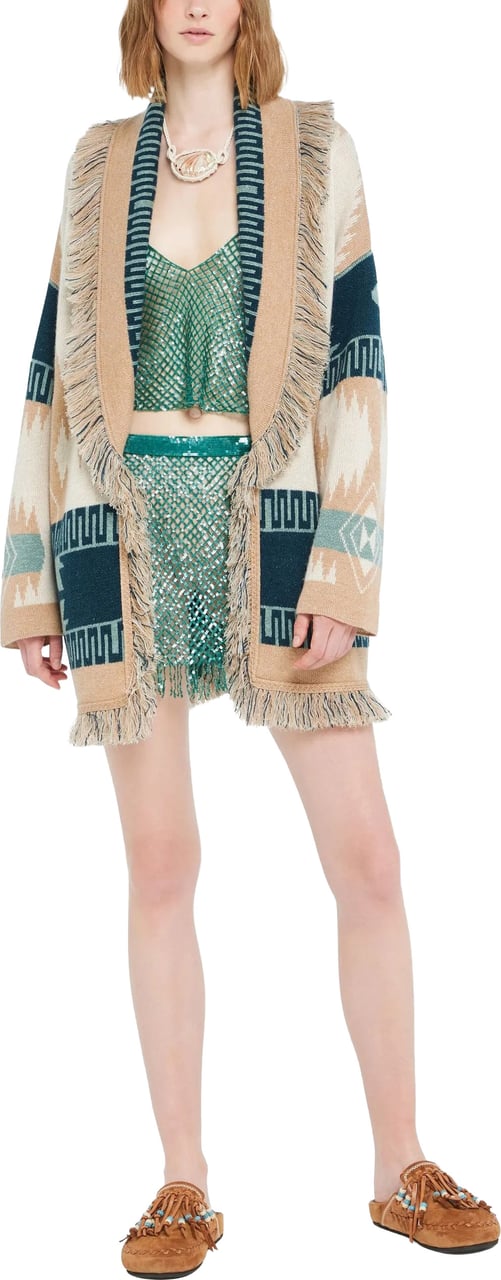 Alanui Beige Icon Jacquard Cashmere Cardigan Grijs