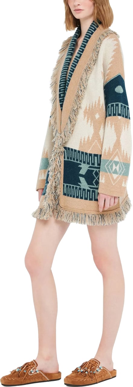 Alanui Beige Icon Jacquard Cashmere Cardigan Grijs
