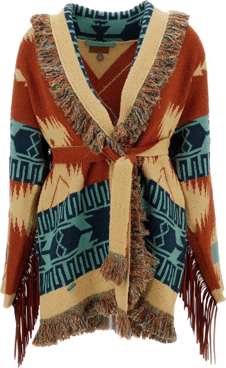 Alanui Multicolor Golden Dusk Fringed Knit Cardigan Bruin