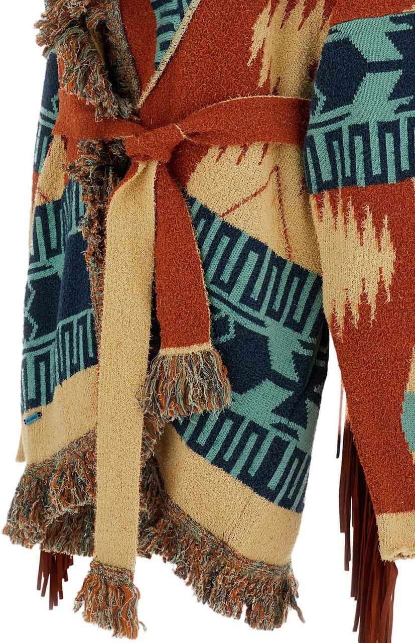 Alanui Multicolor Golden Dusk Fringed Knit Cardigan Bruin