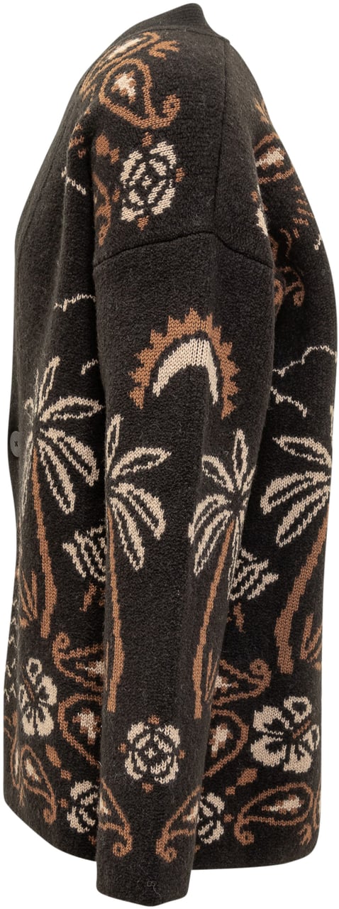 Alanui Alanui Cardigan Nero con Motivo Tropicale Donkergrijs