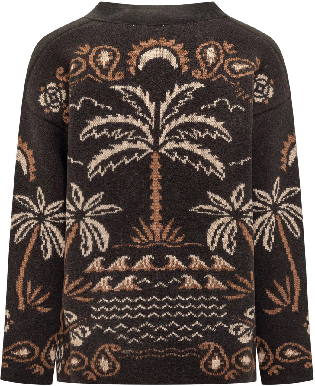 Alanui Alanui Cardigan Nero con Motivo Tropicale Donkergrijs