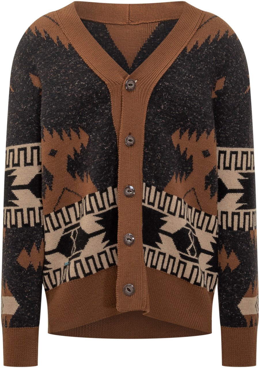 Alanui Cardigan in Lana con Motivo Jacquard Alanui Bruin