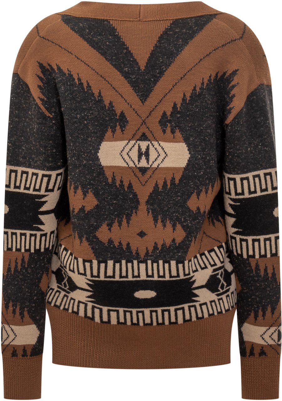 Alanui Cardigan in Lana con Motivo Jacquard Alanui Bruin