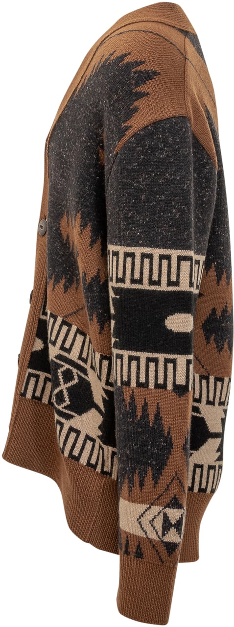 Alanui Cardigan in Lana con Motivo Jacquard Alanui Bruin