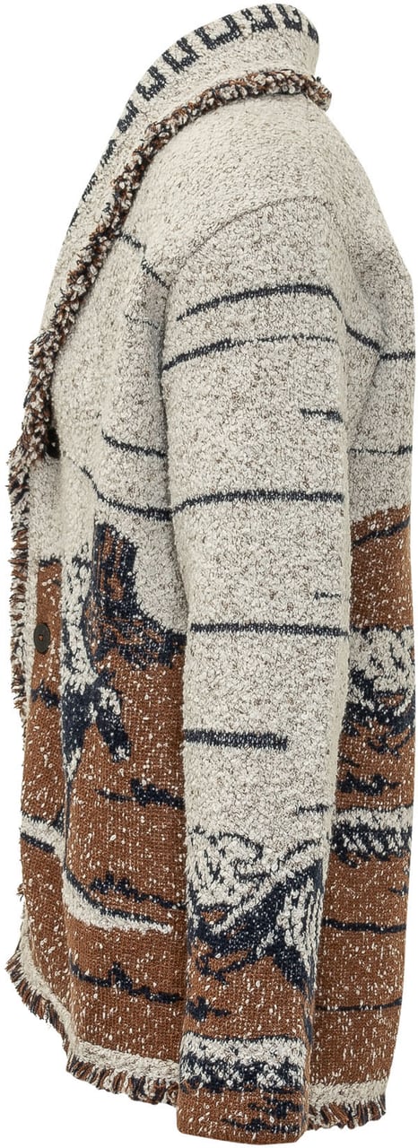 Alanui Cardigan Riding The Waves con Collo a Scialle Wit
