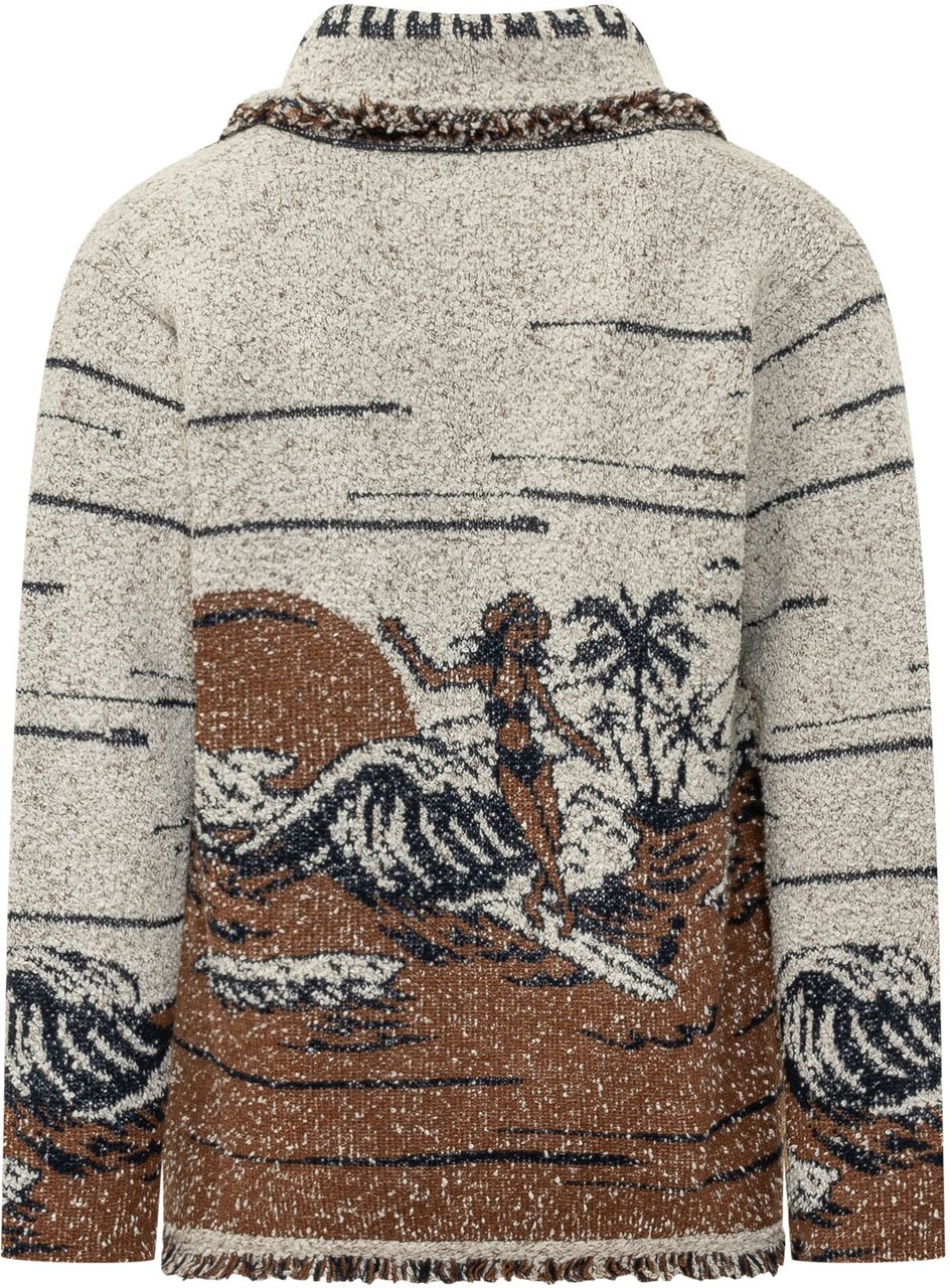 Alanui Cardigan Riding The Waves con Collo a Scialle Wit