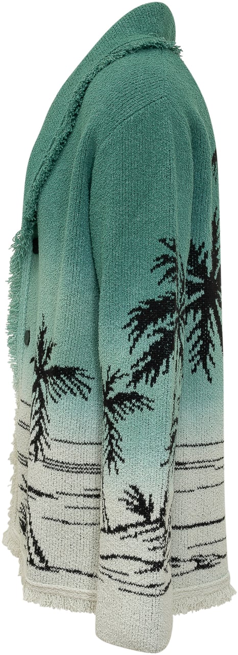 Alanui Cardigan in Maglia con Motivo Palme Donkergroen
