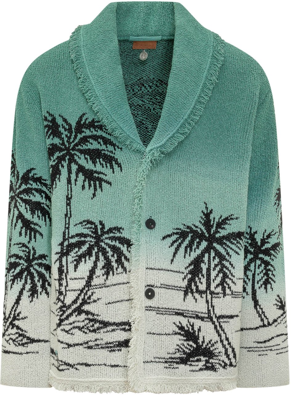 Alanui Cardigan in Maglia con Motivo Palme Donkergroen