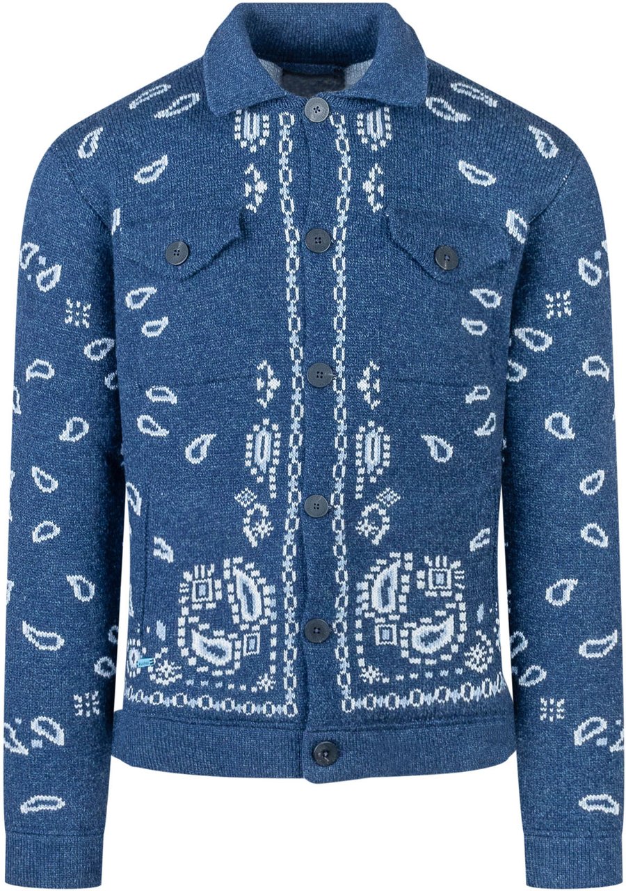 Alanui Alanui Cardigan Blu con Motivo Bandana Blauw