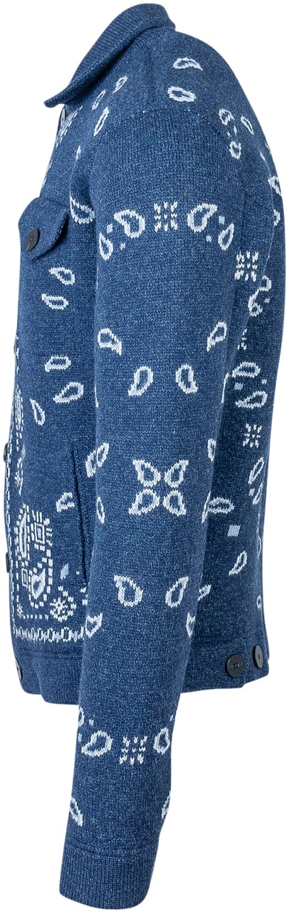Alanui Alanui Cardigan Blu con Motivo Bandana Blauw