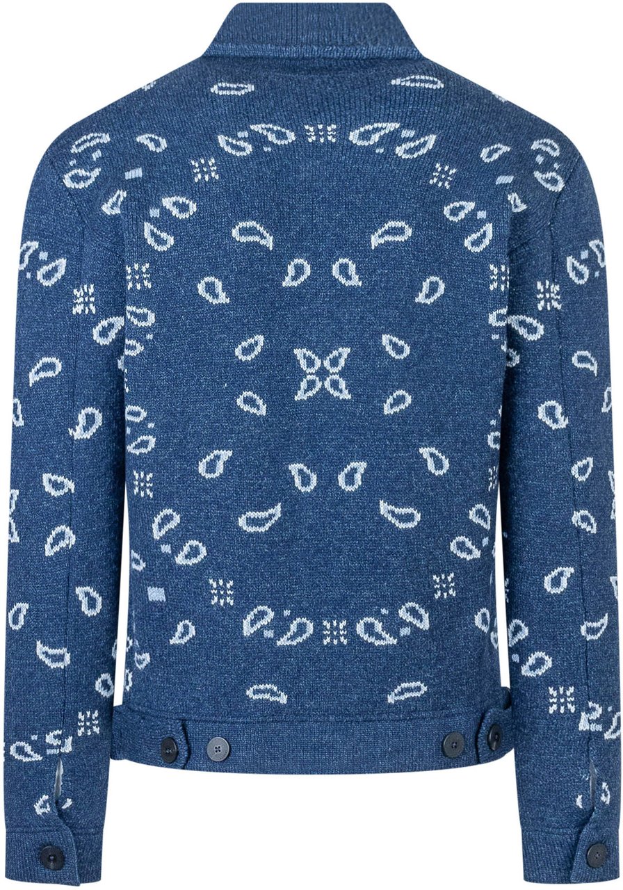 Alanui Alanui Cardigan Blu con Motivo Bandana Blauw