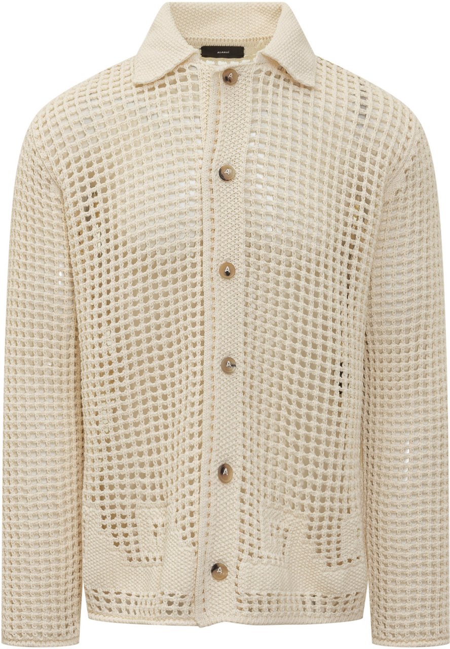 Alanui Camicia Cardigan In Maglia Traforata Wit