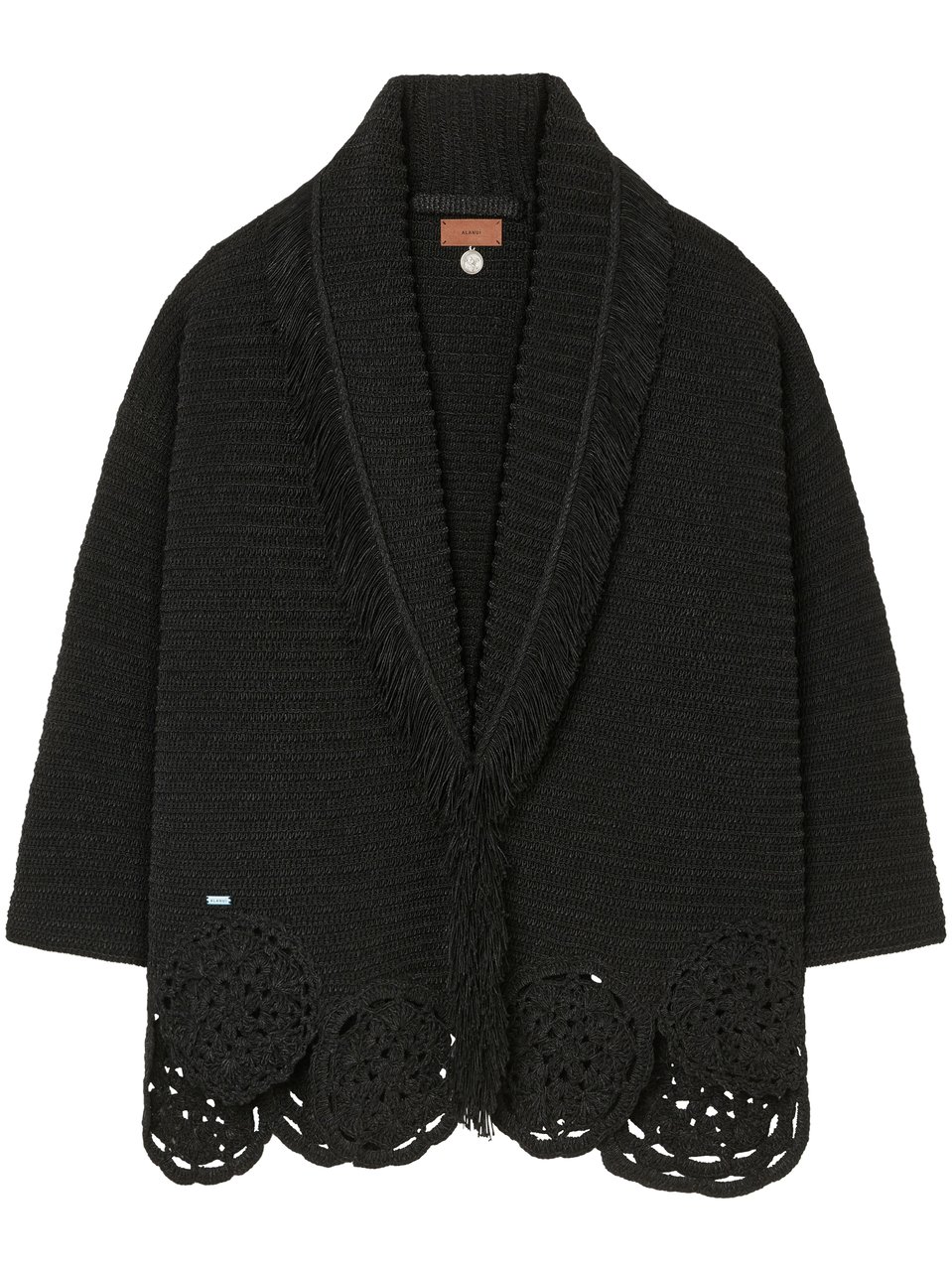 Alanui Textured Knit Cardigan with Fringe and Crochet Detail Zwart