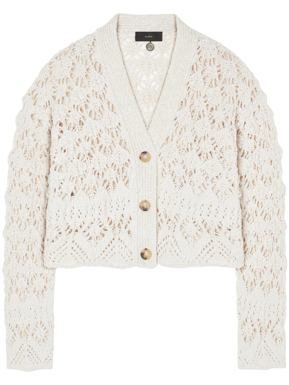 Alanui Open-Knit Cropped Cardigan with Scalloped Edges Wit