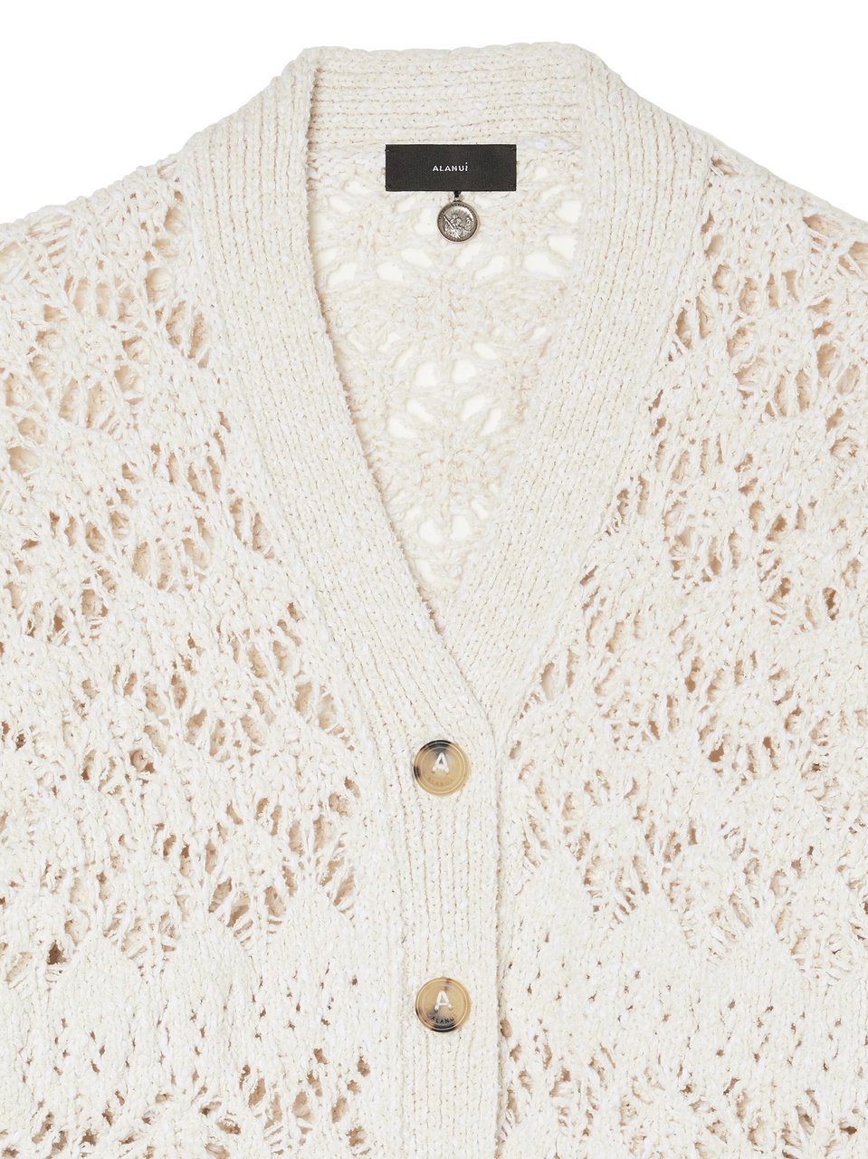 Alanui Open-Knit Cropped Cardigan with Scalloped Edges Wit