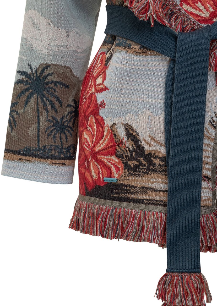 Alanui Alanui Cardigan con Motivo Tropicale e Fiori Rossi Divers