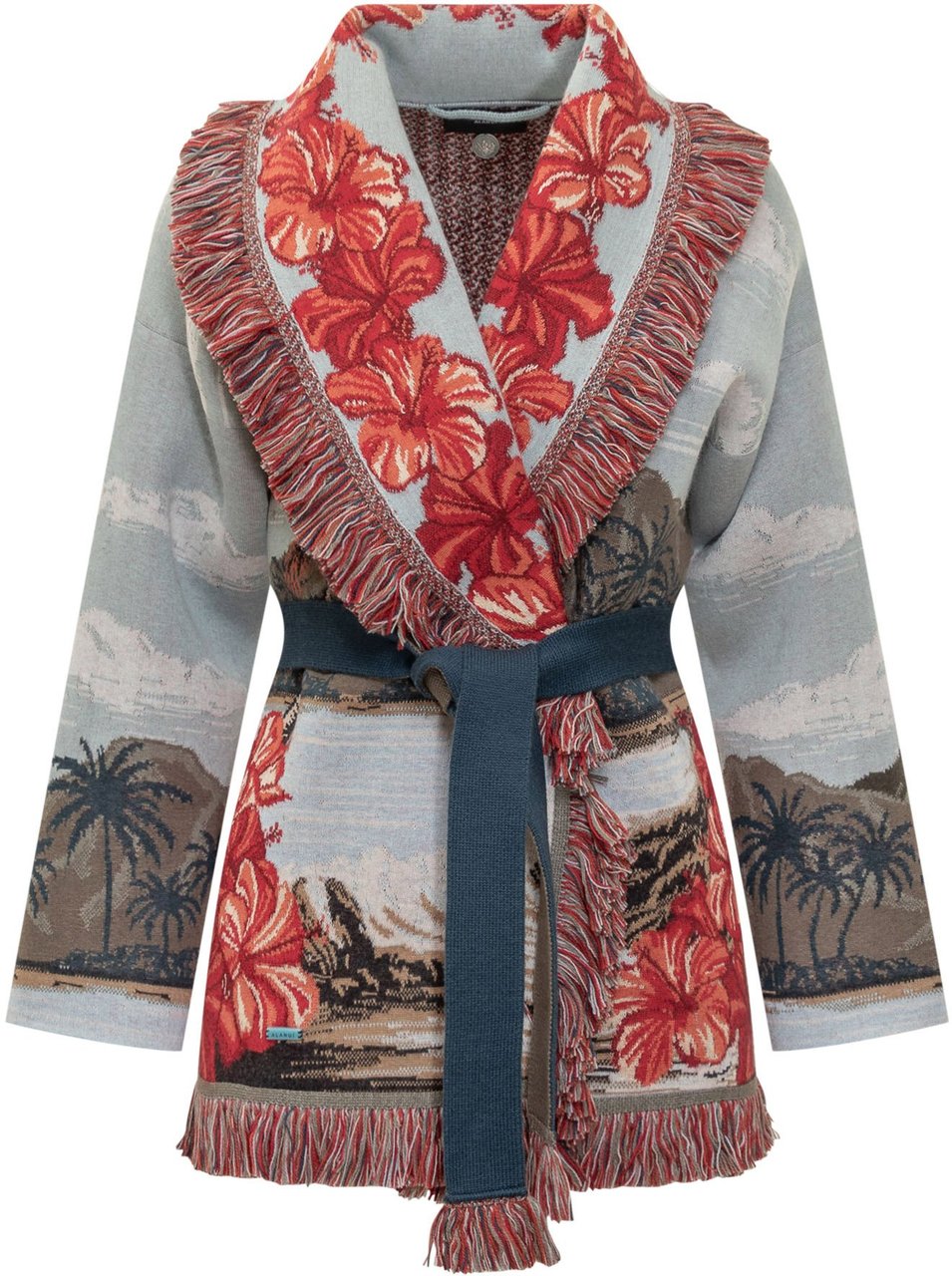 Alanui Alanui Cardigan con Motivo Tropicale e Fiori Rossi Divers