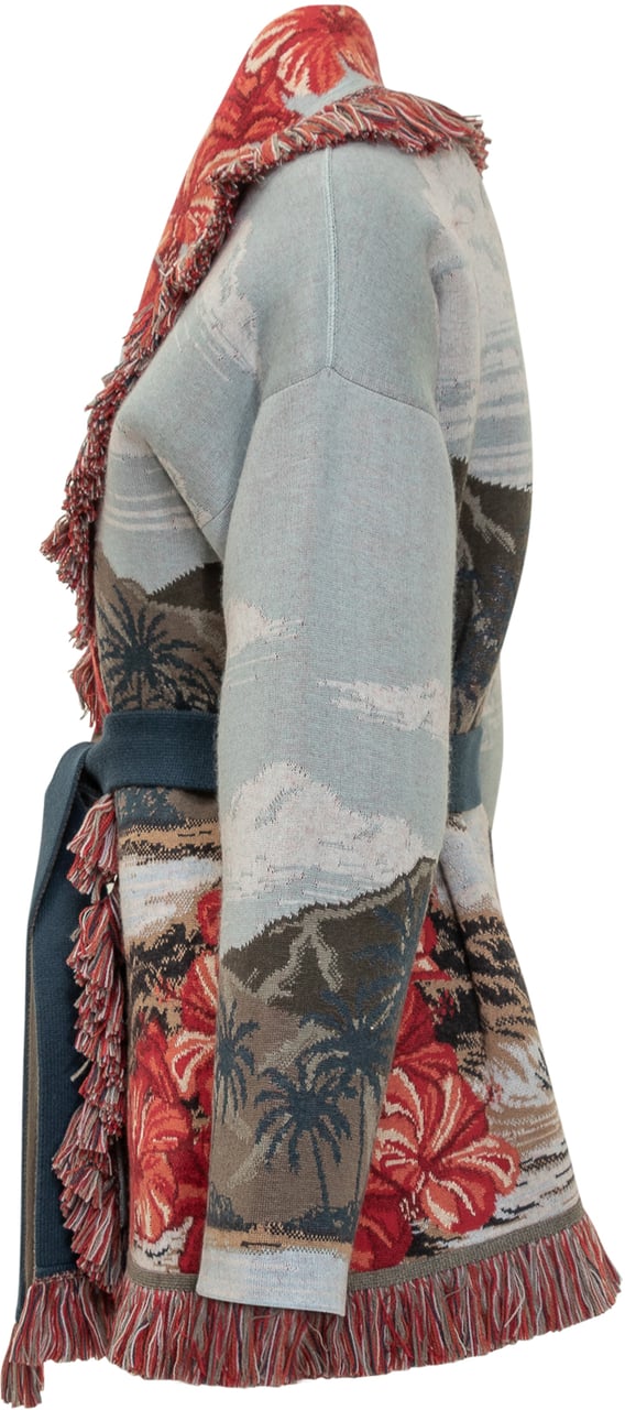 Alanui Alanui Cardigan con Motivo Tropicale e Fiori Rossi Divers