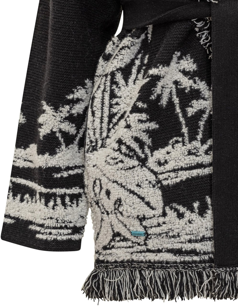 Alanui Alanui Cardigan Nero con Motivo Tropicale e Frange Zwart