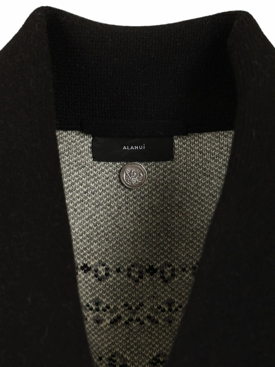 Alanui Fringed Bandana Jacquard Cardigan with Shawl Collar Zwart