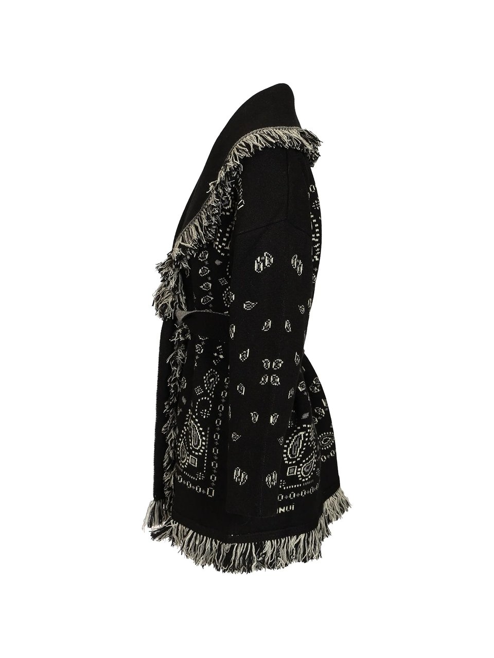 Alanui Fringed Bandana Jacquard Cardigan with Shawl Collar Zwart