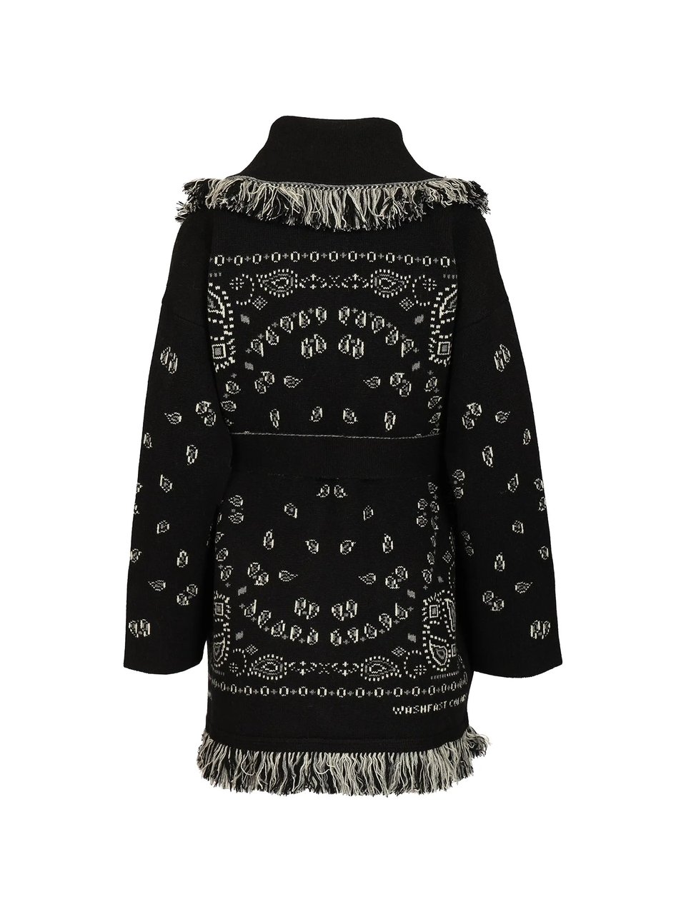Alanui Fringed Bandana Jacquard Cardigan with Shawl Collar Zwart