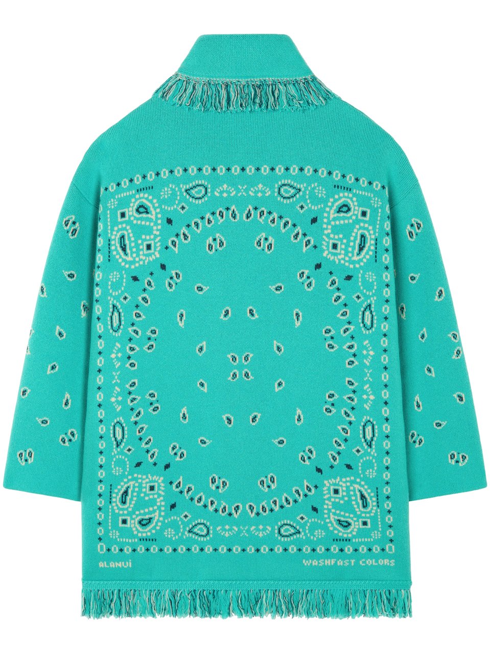 Alanui Jacquard Bandana Cardigan with Fringed Edges Groen