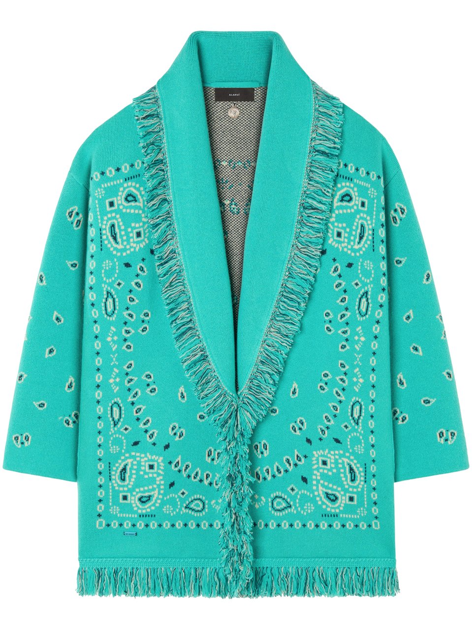 Alanui Jacquard Bandana Cardigan with Fringed Edges Groen