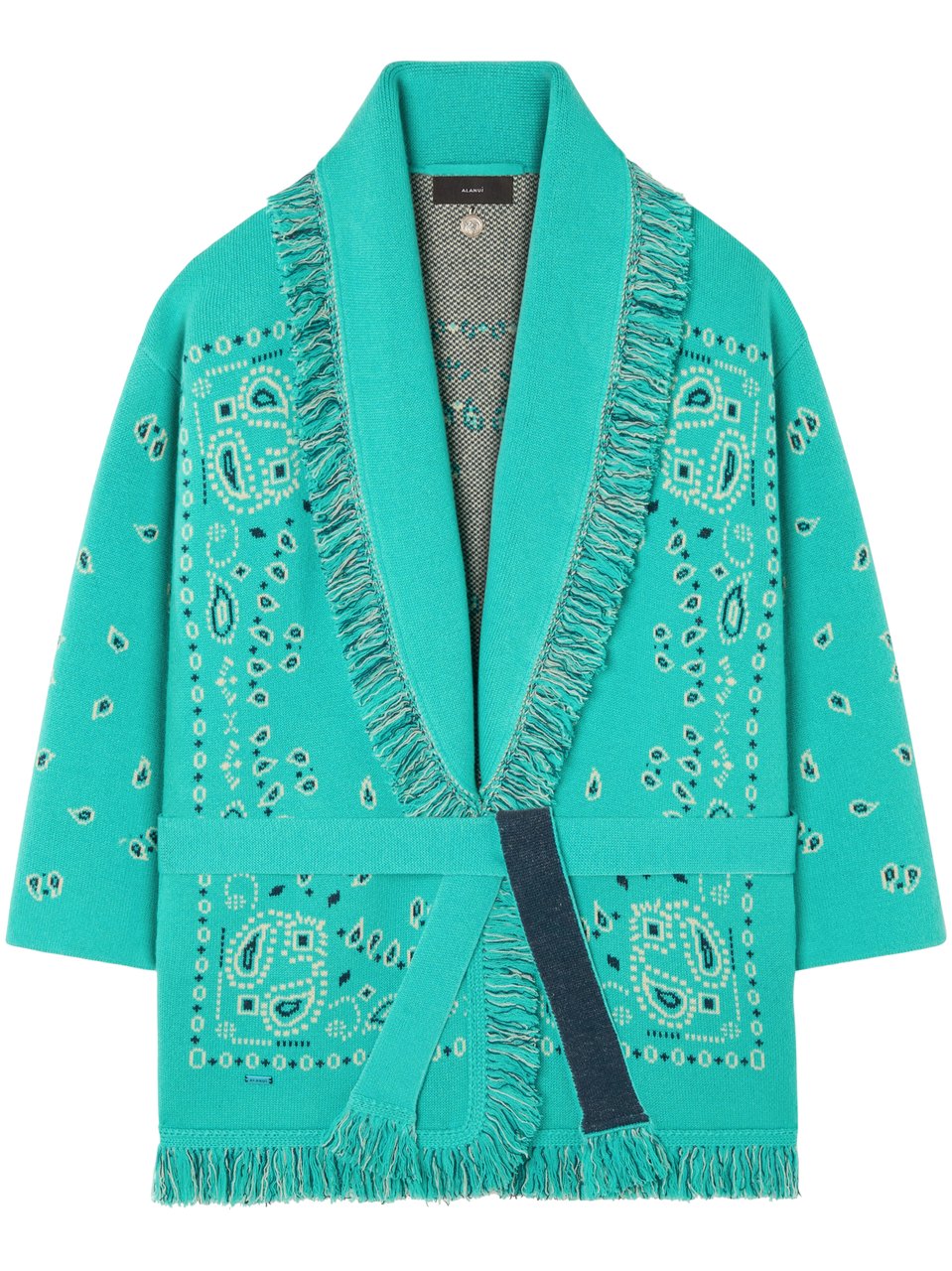 Alanui Jacquard Bandana Cardigan with Fringed Edges Groen