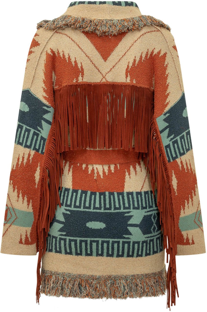 Alanui Cardigan Golden Dusk con Frange e Cintura Divers