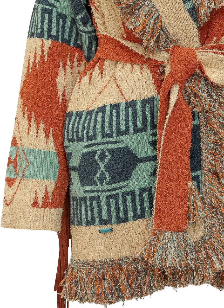 Alanui Cardigan Golden Dusk con Frange e Cintura Divers