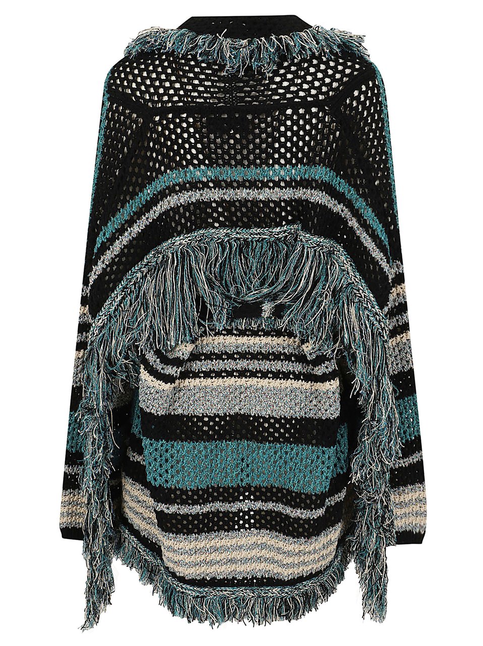 Alanui Chunky Knit Striped Cardigan with Fringed Trim Zwart