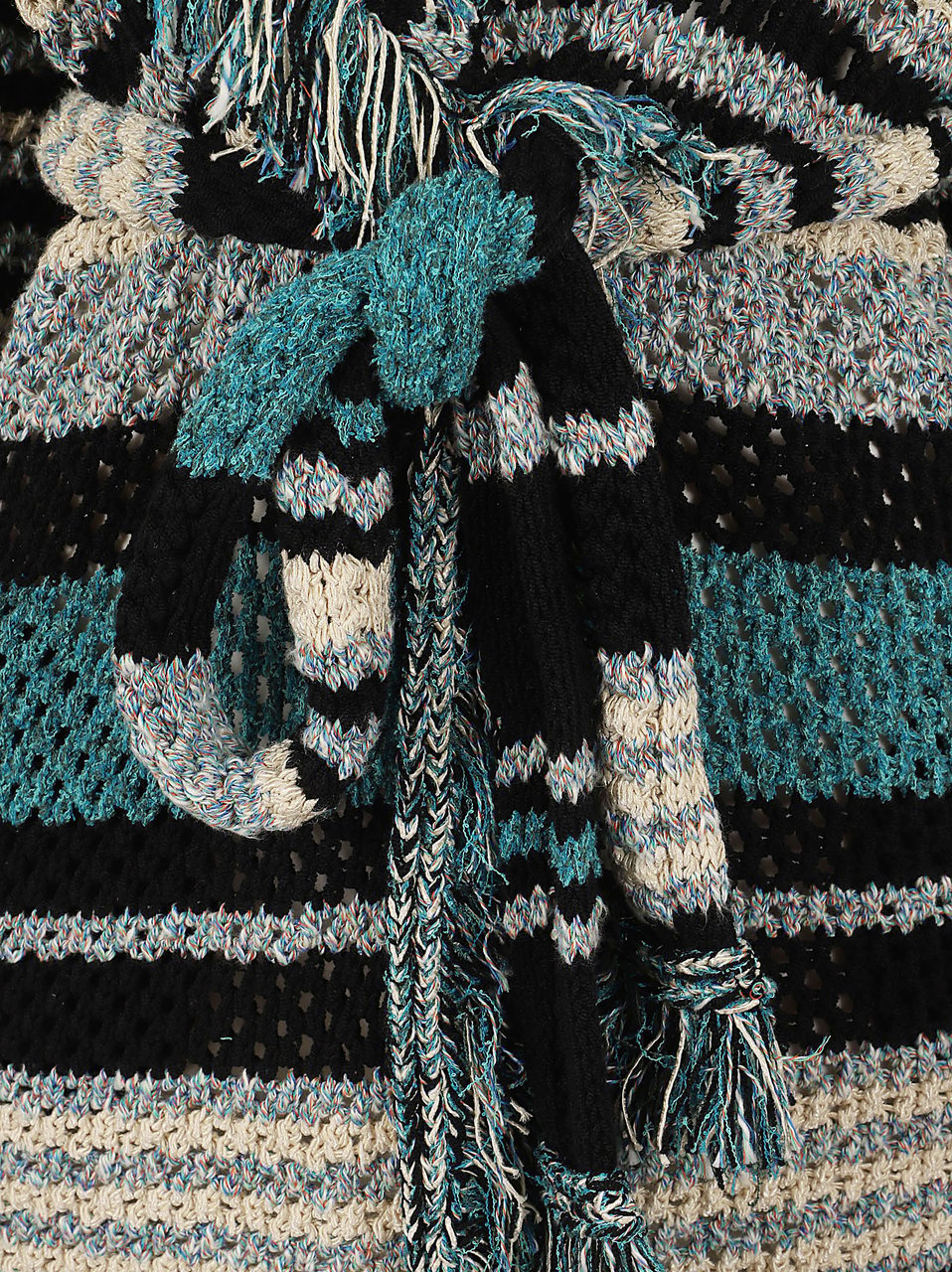 Alanui Chunky Knit Striped Cardigan with Fringed Trim Zwart