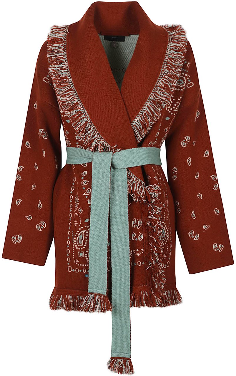 Alanui Bandana Jacquard Cardigan Red Rood