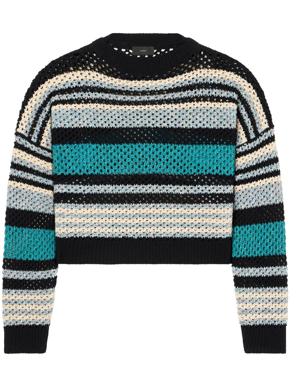 Alanui Cropped Ocean Stripes Sweater with Textured Loose Knit Zwart