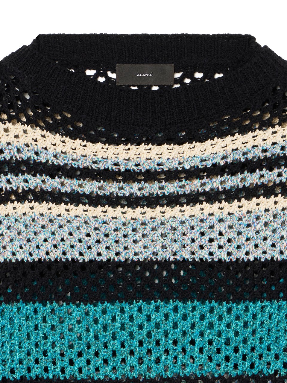Alanui Cropped Ocean Stripes Sweater with Textured Loose Knit Zwart