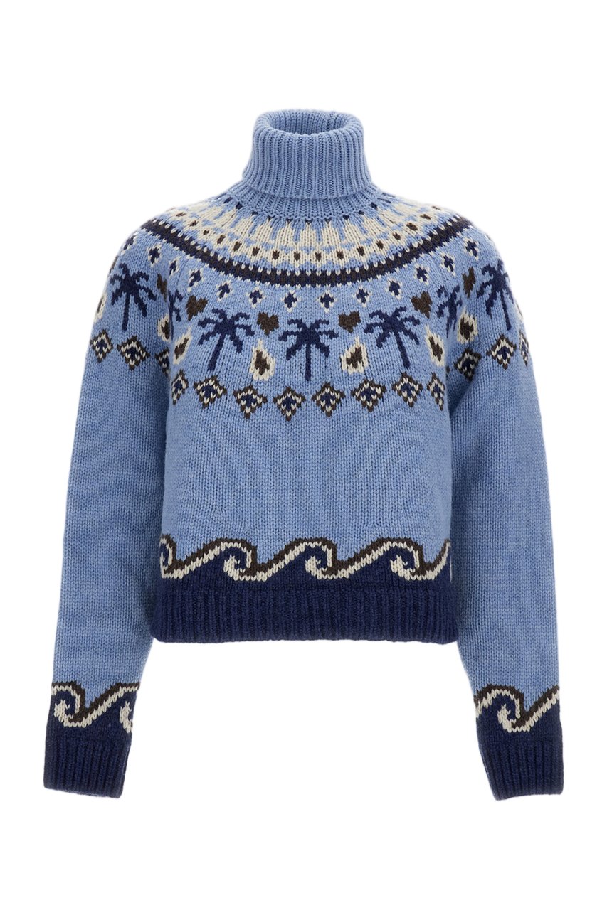 Alanui Light Blue Sweet Winter Virgin Wool Sweater Blauw