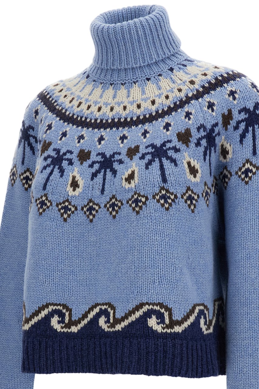 Alanui Light Blue Sweet Winter Virgin Wool Sweater Blauw
