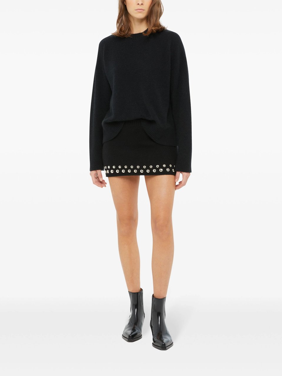 Alanui Black Love And Studs Wool Mini Skirt Zwart