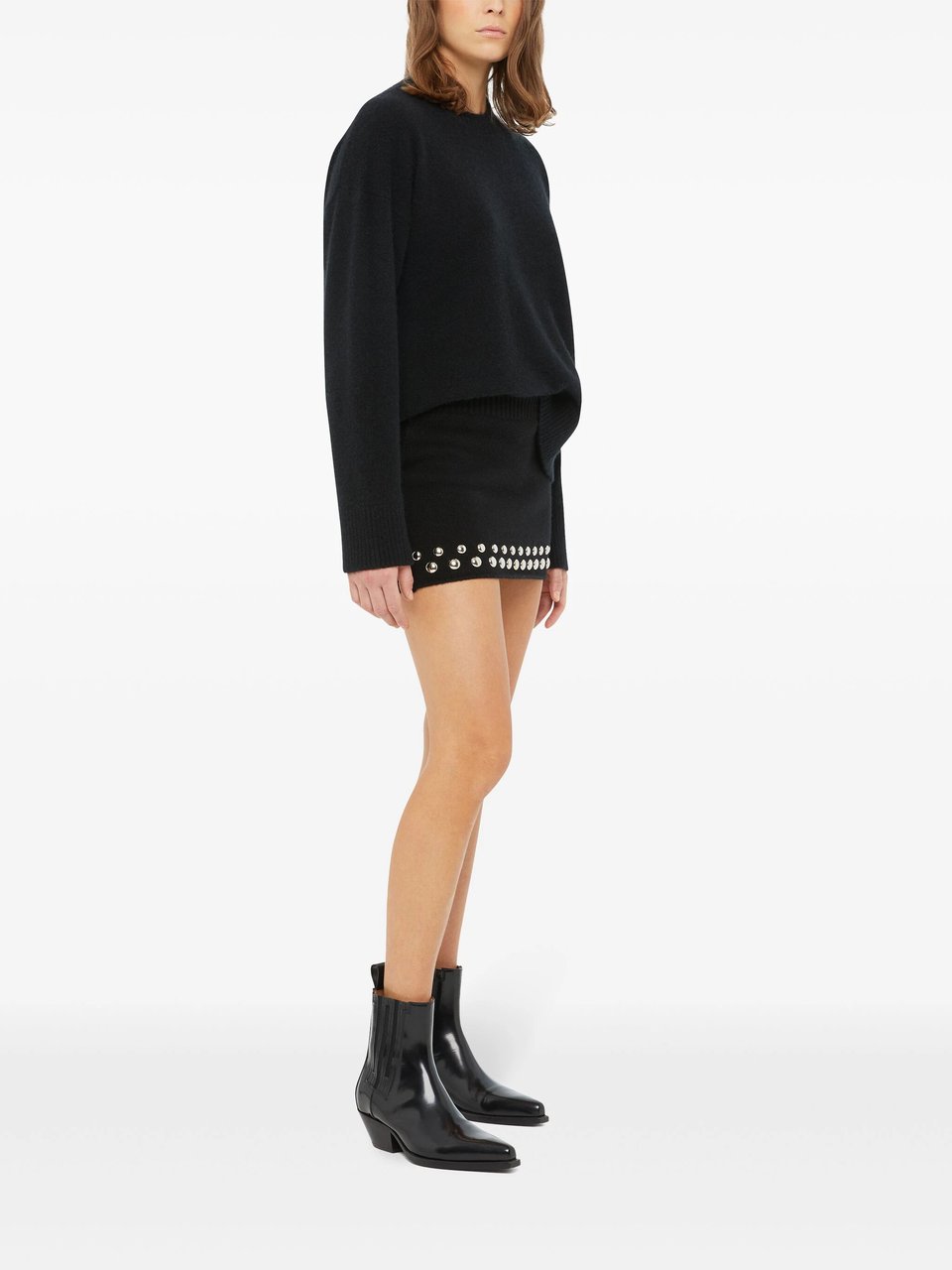 Alanui Black Love And Studs Wool Mini Skirt Zwart