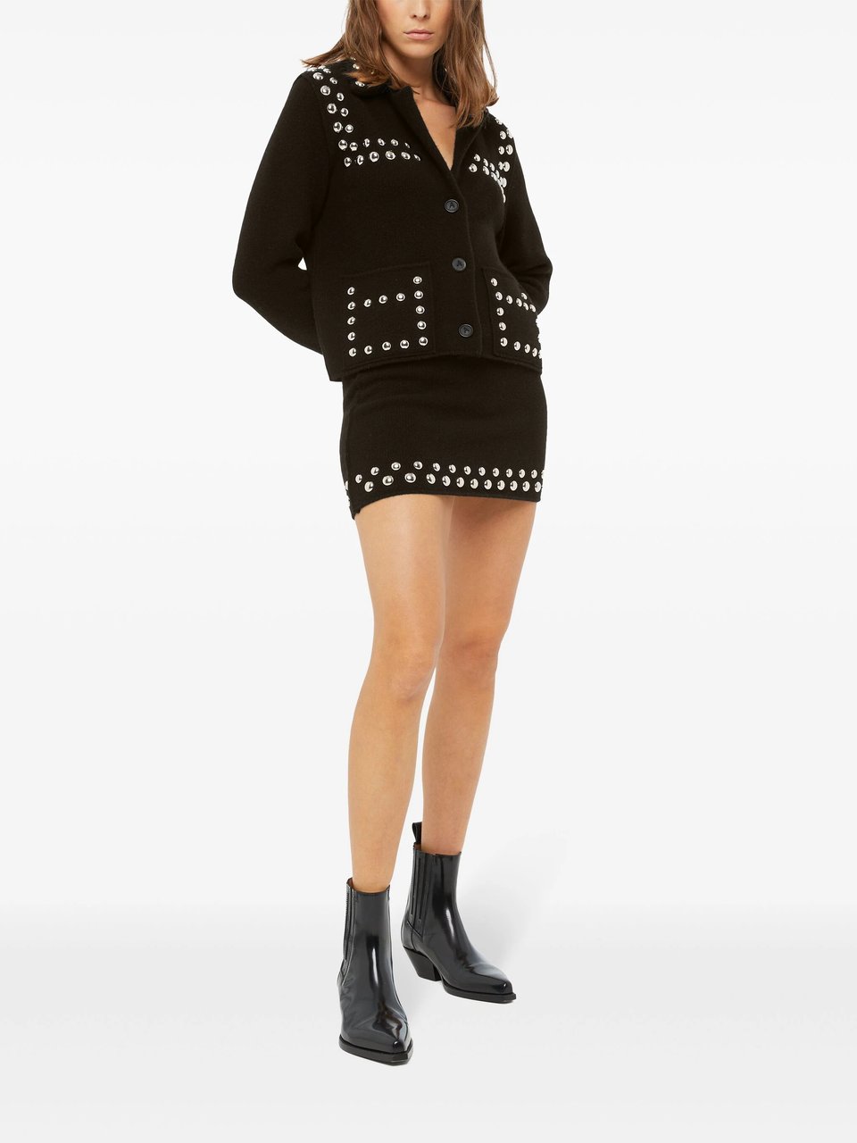 Alanui Black Love And Studs Wool Mini Skirt Zwart