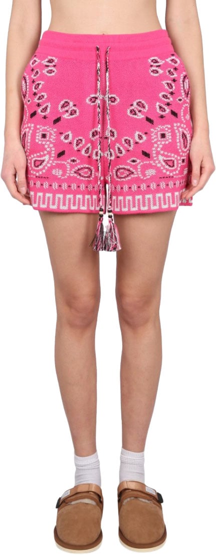 Alanui Patterned Short Bandana With Drawstring Tassels Roze