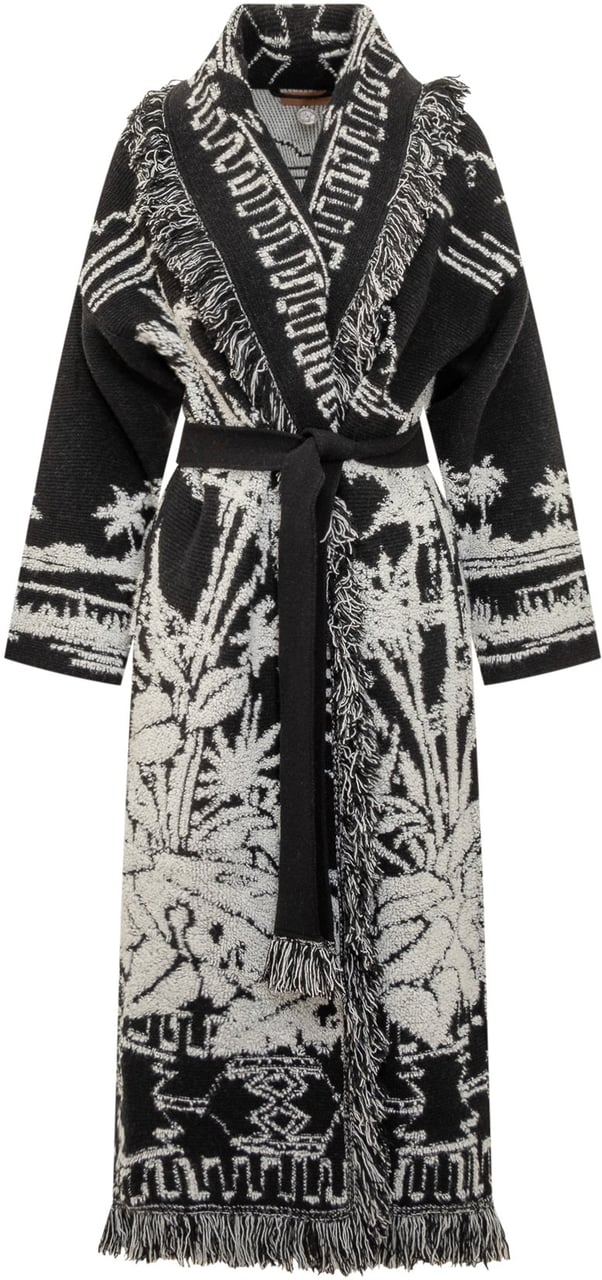 Alanui Alanui Cardigan Lungo Jacquard con Frange Zwart