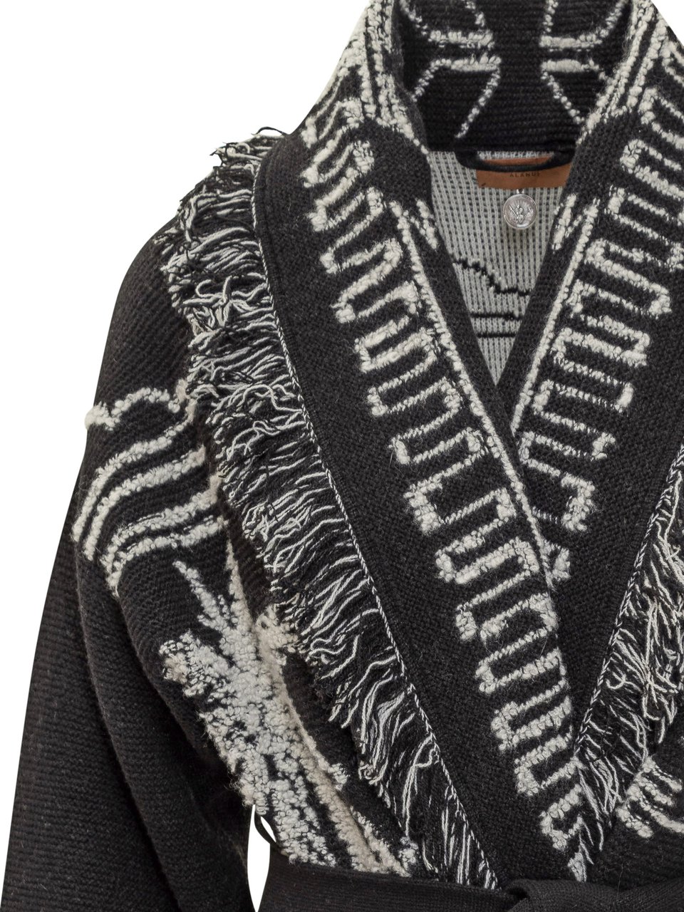 Alanui Alanui Cardigan Lungo Jacquard con Frange Zwart
