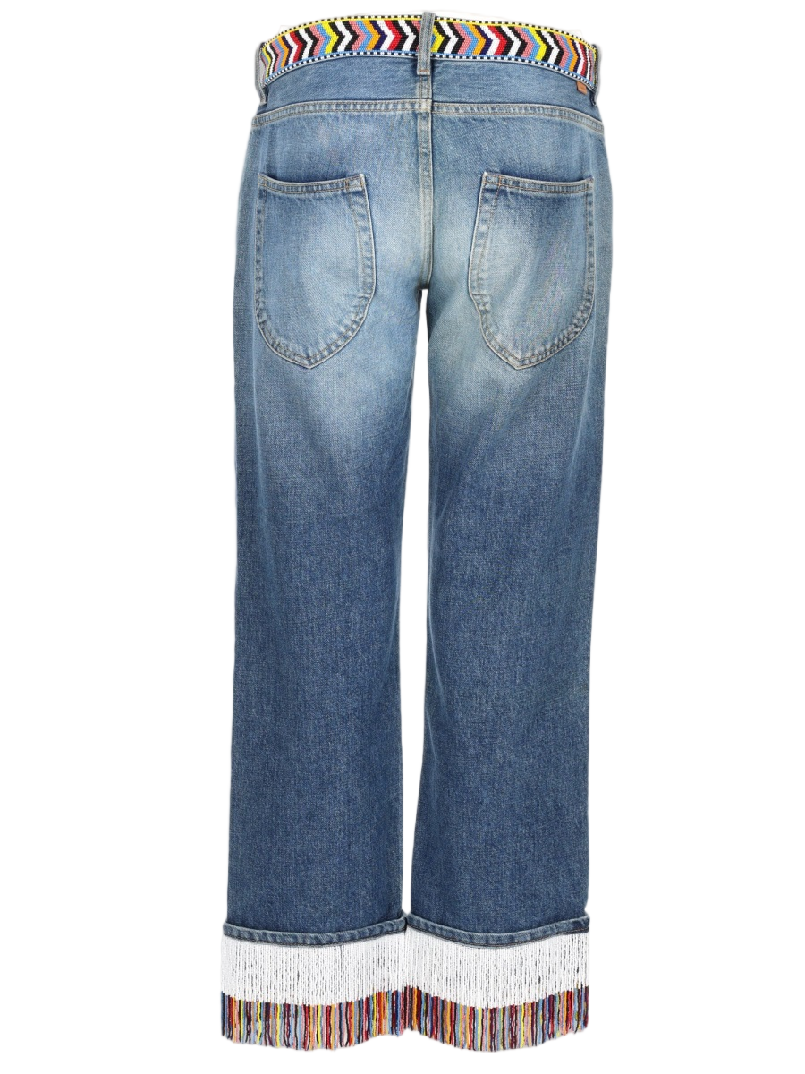 Alanui Cropped Jeans with Beaded Hem and Woven Belt Blauw