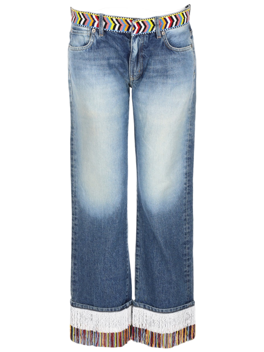 Alanui Cropped Jeans with Beaded Hem and Woven Belt Blauw