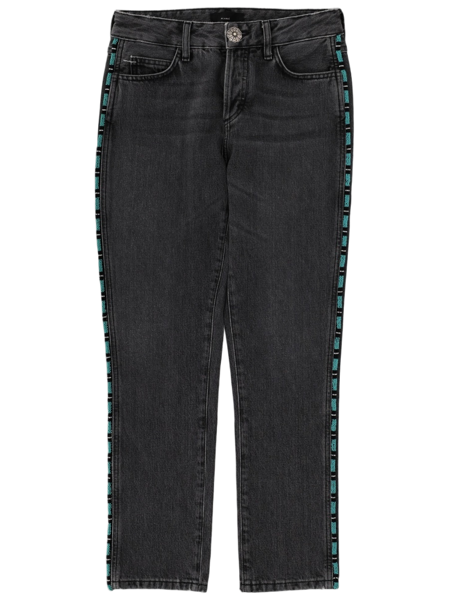 Alanui Straight-Leg Cotton Side-Stripe Jeans Zwart