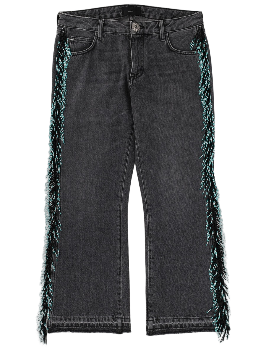 Alanui Dark-Washed Straight-Leg Fringe Jeans Zwart